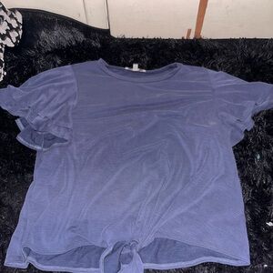 Green Envelope Navy Tie-Front Top